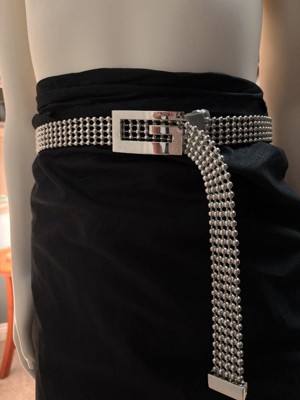 Silver Mesh Ball Chain Belt Adjustable Statement Belt Y2K Glam 39"